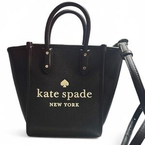 Kate Spade ELLA Mini Black Tote with Cream Logo and silver hardware.